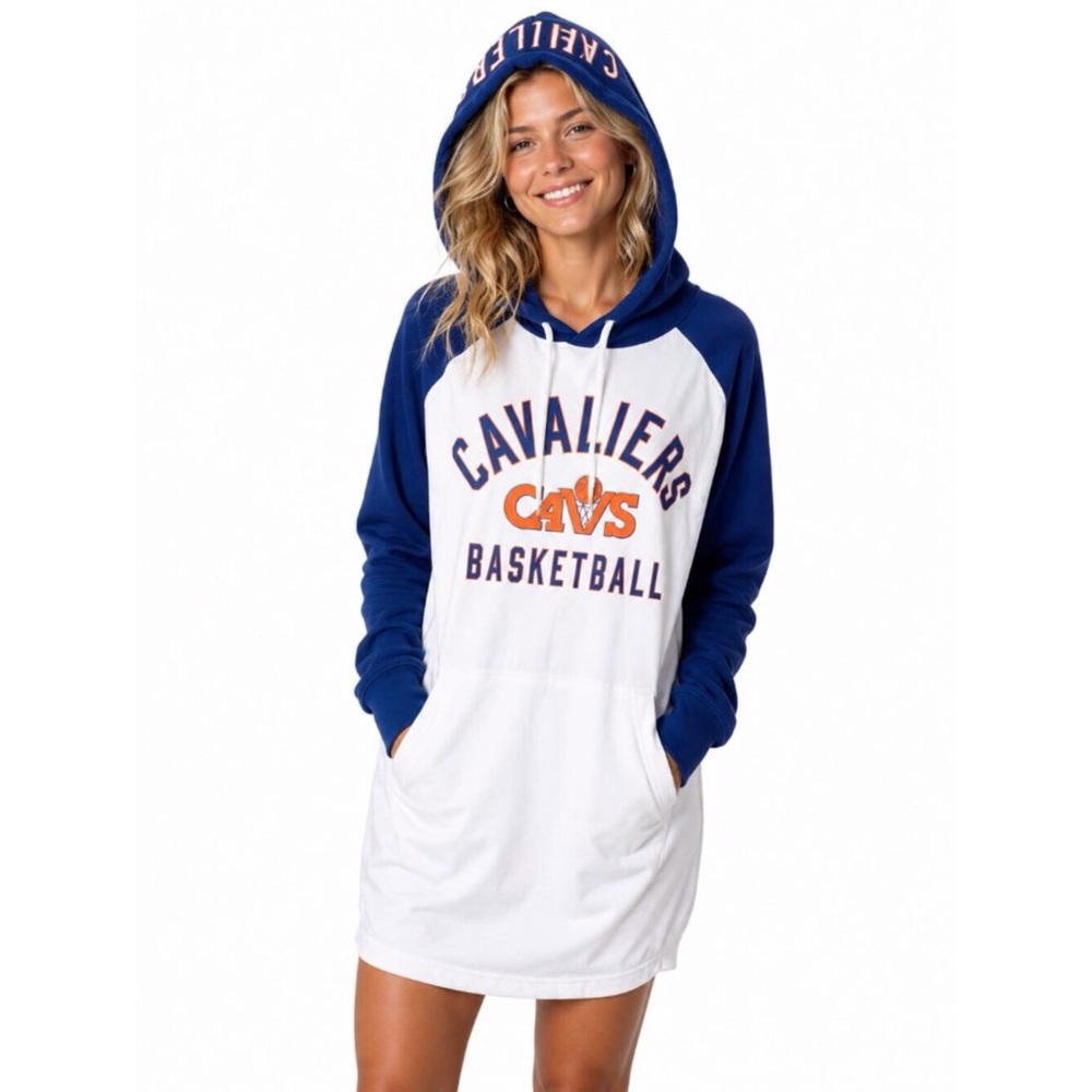 Cleveland Cavaliers Hoodie Size Medium Extra Length Logo Hood Sweatshirt Dress